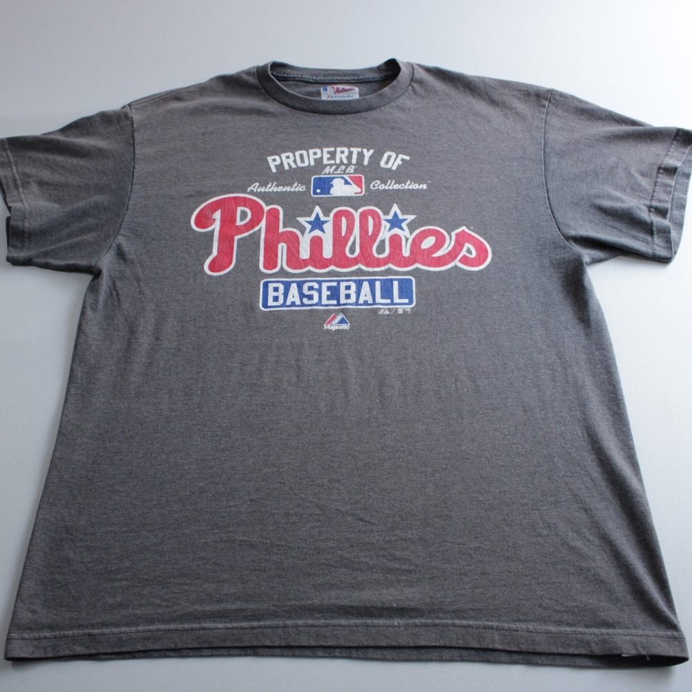 Majestic Philadelphia Phillies MLB T-Shirt Mens Large Gray Baseball Fan Tee